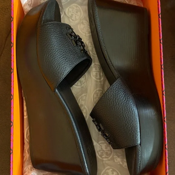 Tory Burch Black Leather Slides - Picture 5 of 5